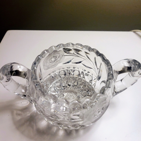 Vintage Heavy Cut Glass Crystal Sugar Bowl With Rose Pattern - Picture 4 of 6